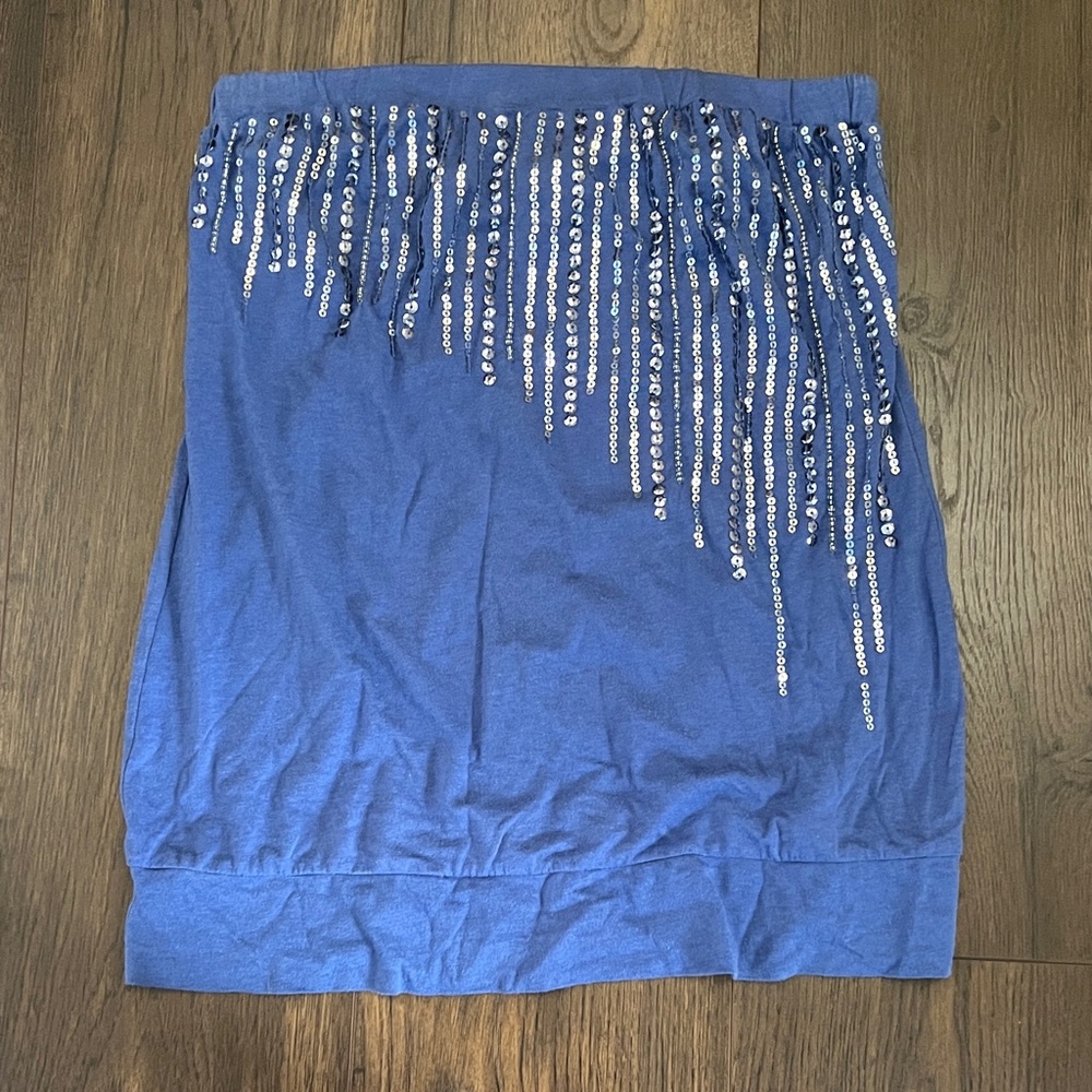 Blue Sequin Embellished Tube Top/Strapless Top. Size XS
